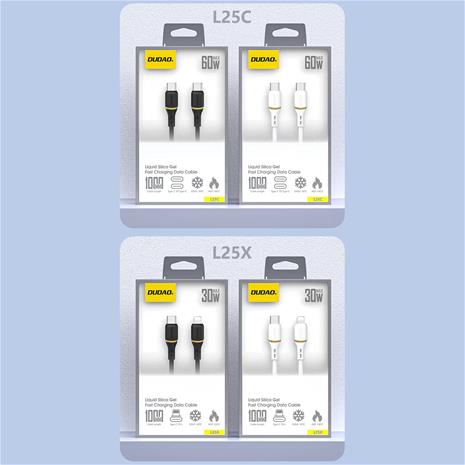 Dudao L25C USB-C - USB-C Silicone Cable 60W 1m - White – kuva 3/3