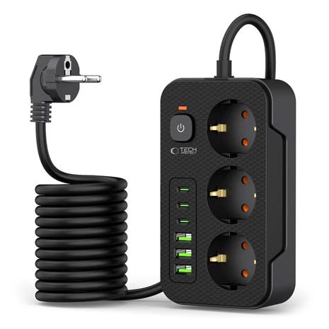 Tech-Protect Power Strip 3x 240V pistorasialla + 3xUSB-A + 3xUSB-C - Svart