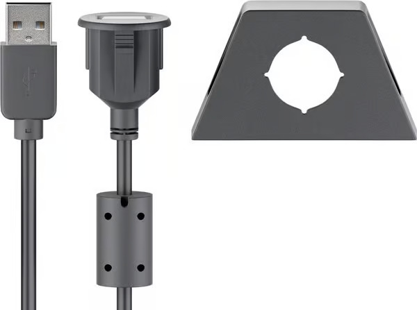 Pro USB 2.0 Hi-Speed extension cable with mounting bracket black