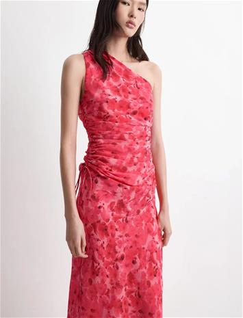 Mango Asymmetrical Floral-Print Dress - Red - M