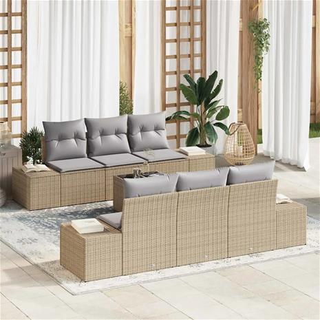 vidaXL Puutarhasohva Setti tyynyllä 8 pcs Beige, harmaa. Polyrotangi