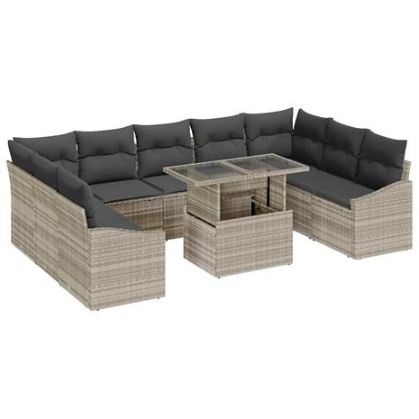 vidaXL Sohvasetti tyynyllä 10 pcs Vaaleanharmaa polyrottinki