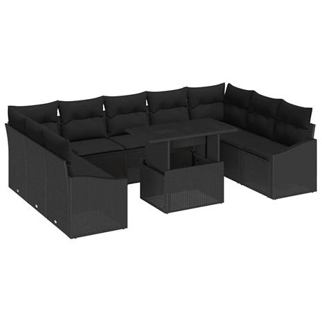 vidaXL Sohvasetti tyynyllä 10 pcs Musta polyrottinki