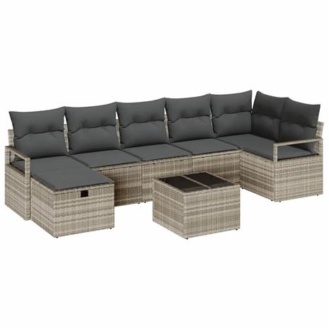 vidaXL Sohvasetti tyynyllä 8 pcs Vaaleanharmaa polyrottinki
