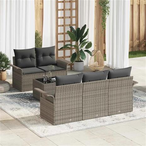 vidaXL Sohvasetti tyynyllä 6 pcs Harmaa polyrottinki
