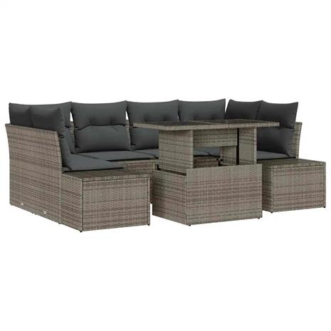 vidaXL Sohvasetti tyynyllä 7 pcs Harmaa polyrottinki – kuva 4/4