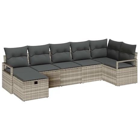 vidaXL Sohvasetti tyynyllä 7 pcs Vaaleanharmaa polyrottinki – kuva 5/6
