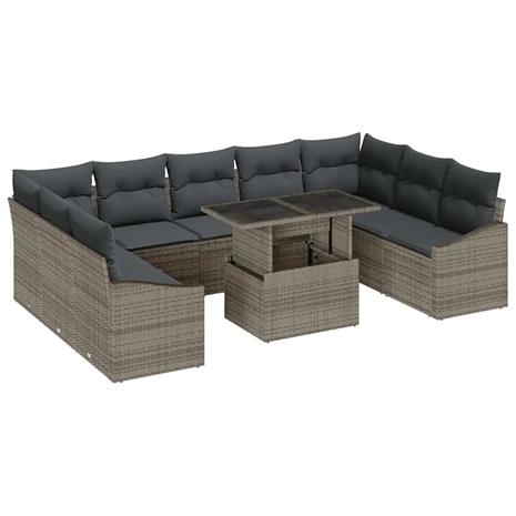 vidaXL Sohvasetti tyynyllä 10 pcs Harmaa polyrottinki – kuva 3/4