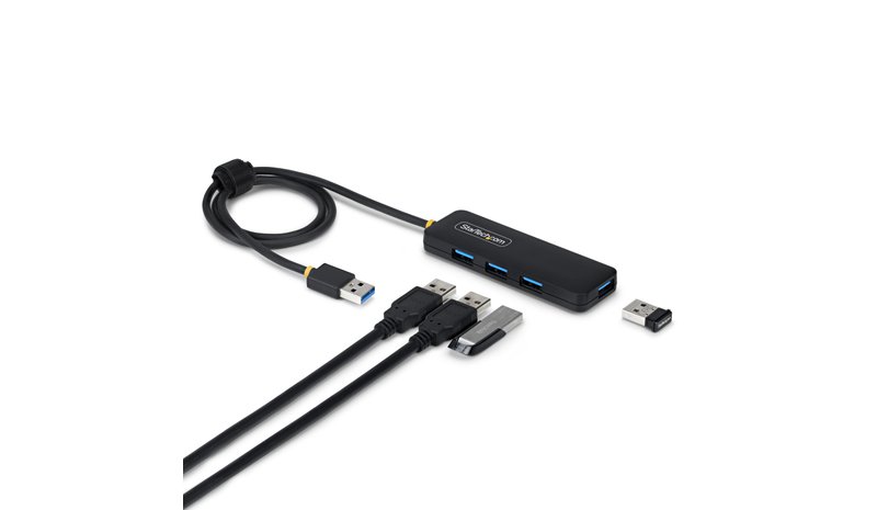 StarTech.com 4-Port USB-A Hub, 5Gbps, Bus Powered, USB-A to 4x USB-A Mini Hub, Extra Long 2ft/61cm Host Cable, PCR Plastic, Portable Desktop / Laptop USB Hub