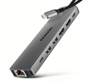 Axagon HMC-7HX2 USB 5Gbps hub, 2x USB-A, USB-C, 2x HDMI 4k/60Hz, RJ-45, PD 100W