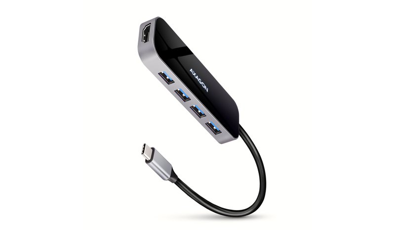 Axagon HMC-6H4A USB 3.2 Gen 1 hub, 4x USB-A, HDMI 4k/30Hz, PD 100W, 20cm USB-C cable