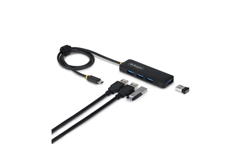 StarTech.com 4-Port USB-C Hub, 5Gbps, Bus Powered, USB-C to 4x USB-A Mini Hub, Extra Long 2ft/61cm Host Cable, PCR Plastic, Portable Desktop / Laptop USB Hub