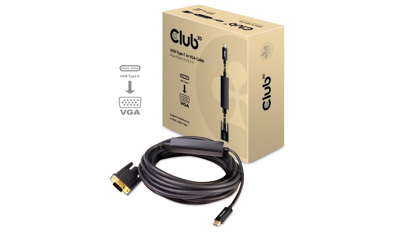 CLUB3D USB Type C to VGA Active Cable M/M 5m/16.40ft