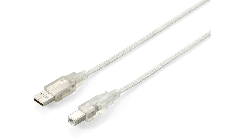Equip USB 2.0 Type A to Type B Cable, 1.8m , Transparent silver