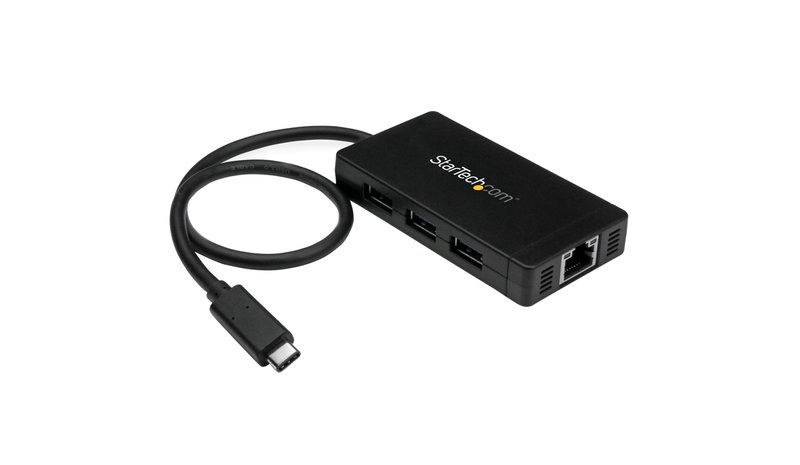 StarTech.com 3-Port USB 3.0 Hub plus Gigabit Ethernet - USB-C - Includes Power Adapter~3-Port USB-C Hub with Gigabit Ethernet - USB-C to 3x USB-A - USB 3.0 (5Gbps) - Includes Power Adapter