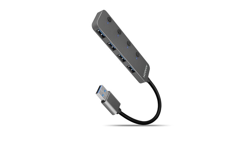 Axagon HUE-MSA Superspeed USB-A Switch Hub 4x USB 3.0 aktiv - 20cm schwarz USB 3.2 Gen 1 (3.1 Gen 1) Type-A 5000 Mbit/s Grey