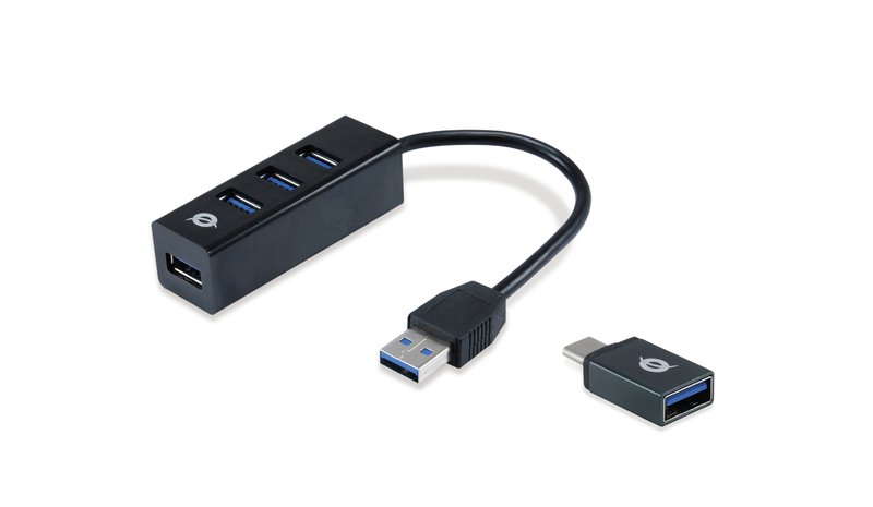 Conceptronic HUBBIES 4-Port USB 3.0 Hub with USB-C OTG Adapter