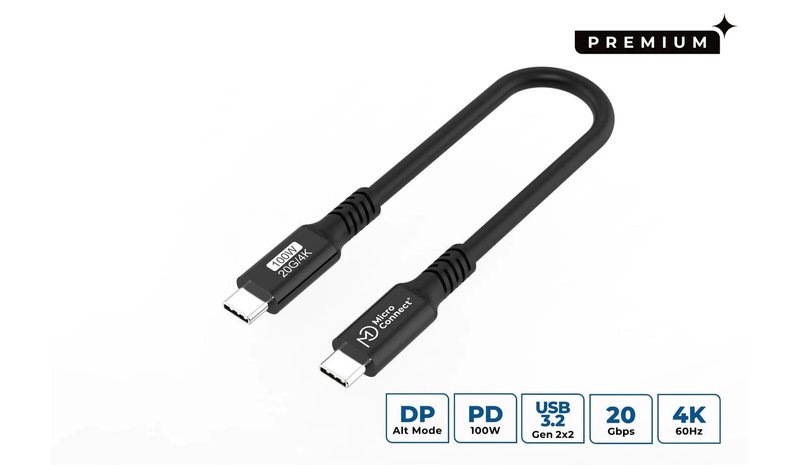 Microconnect USB3.2CC015 USB cable USB 3.2 Gen 2x2 0.15 m USB C Black – kuva 1/2