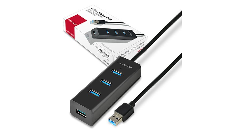 Axagon HUE-S2BL 4x USB 3.0 CHARGING hub w. 1.2m cable, power micro USB
