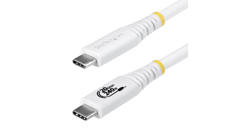 StarTech.com 2m (6ft) USB4 Cable, 20Gbps, USB-IF Certified USB-C Cable, 240W PD EPR, 4K 120Hz DP 1.4, TPE Jacket, White USB-C Cord