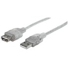 Manhattan USB-A to USB-A Extension Cable, 4.5m, Male to Female, 480 Mbps (USB 2.0), Hi-Speed USB, Translucent Silver, Lifetime Warranty