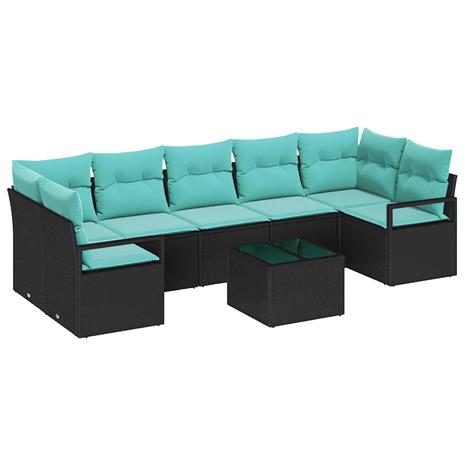 vidaXL Sohvasetti 8 pcs Mustaa ja turkoosia polyrottinki