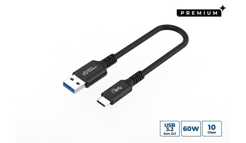 Microconnect USB3.2AC015 USB cable USB 3.2 Gen 2 (3.1 Gen 2) 0.15 m USB C USB A 60 W Black