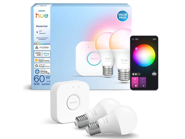 Philips Hue White and colour ambience Essential starter kit: 2 E27 smart bulbs (806 lm)