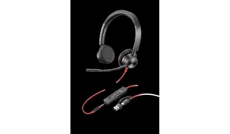 HP Poly Blackwire 3325 Stereo USB-C Headset +3.5mm Plug +USB-C/A Adapter