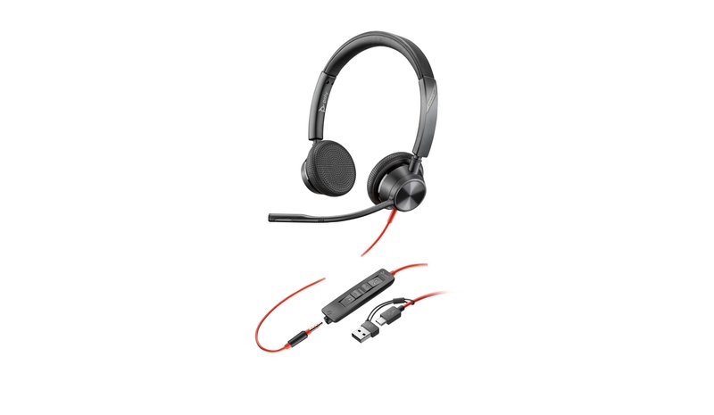 HP Poly Blackwire 3325 Stereo USB-C Headset +3.5mm Plug +USB-C/A Adapter