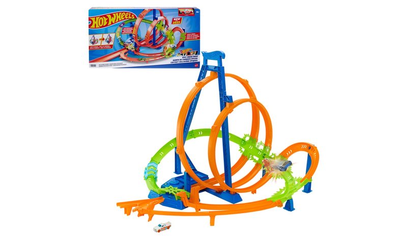Hot Wheels Action Track Set with 5 Crash Zones, Motorized Booster and 1 Car