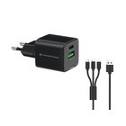 Conceptronic 2-Port 33W GaN USB PD Charger with 3-in-1 Charging Cable, USB-C x 1, USB-A x 1, QC 3.0, PPS