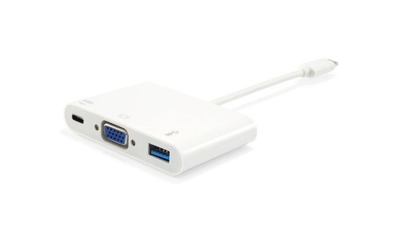 Equip USB Type C to VGA Female/USB A Female/PD Adapter