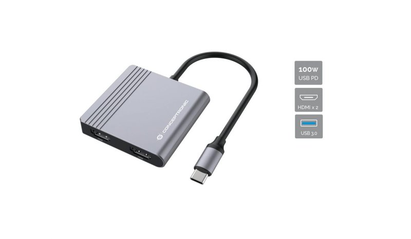Conceptronic DONN13G laptop dock/port replicator Wired USB 3.2 Gen 1 (3.1 Gen 1) Type-C Grey