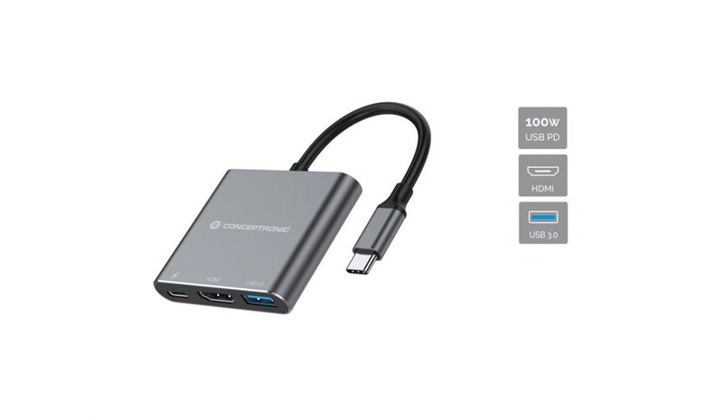 Conceptronic DONN18G 3-in-1 USB 3.2 Gen 1 Docking Station, HDMI, USB 3.0, 100W USB PD