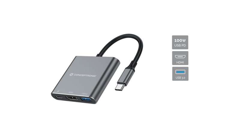 Conceptronic DONN18G 3-in-1 USB 3.2 Gen 1 Docking Station, HDMI, USB 3.0, 100W USB PD