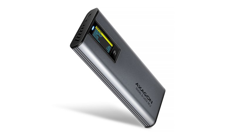 Axagon EEM2-SD2 USB-C 10Gbps - M.2 NVMe & SATA SSD DISPLAY box