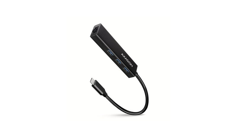 Axagon HMC-GL3A USB 3.2 Gen 1 hub w. 3x USB-A + GLAN, metal, 20cm USB-C cable