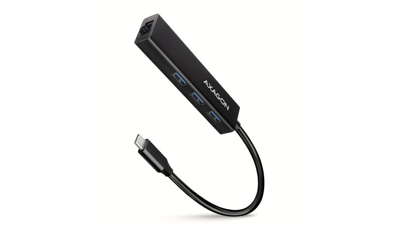 Axagon HMC-GL3A USB 3.2 Gen 1 hub w. 3x USB-A + GLAN, metal, 20cm USB-C cable