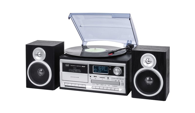 Trevi DAB+ STEREO TURNTABLE 25W WIRELESS USB SD AUX-IN CASSETTE ENCODING TT 1072 DAB BLACK