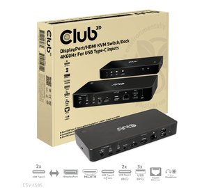 CLUB3D DisplayPort/HDMI KVM Switch/Dock 4K60Hz For USB Type-C inputs