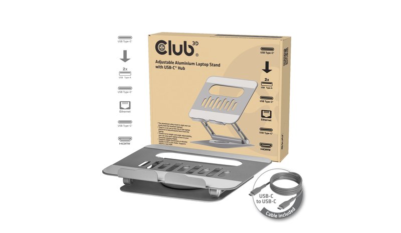 CLUB3D Adjustable Aluminium Laptop Stand with USB-C® Hub