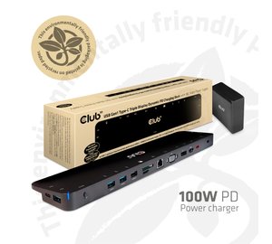 CLUB3D USB Type C 3.2 Gen1 Triple Display Dynamic PD Charging Dock 100W PD Power charger