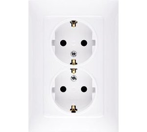 Simon 10 tupla Schuko pistorasia, valkoinen, 16a 250v Ip20
