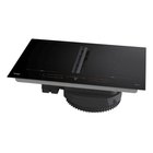 Hisense This 83 cm wide induction hob with built in hood is perfect for kitchen islands and open spaces. It provides fast heating, powerful ventilation, and a sleek black glass design. Slider controls and Wi Fi connectivity make cooking easy and convenien