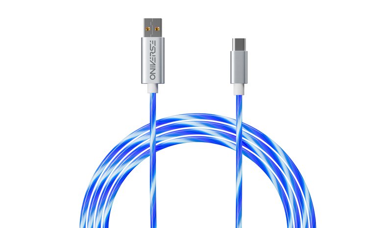 Oniverse USB-A to USB-C Quick Charge Cable with LED - 2 meters - White (Multiplatform)