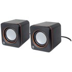 Manhattan 2600 Series Speaker System, Small Size, Big Sound, Two Speakers, Stereo, USB power, Output: 2x 3W, 3.5mm plug for sound, In-Line volume control, Cable 0.9m, Black, Three Year Warranty