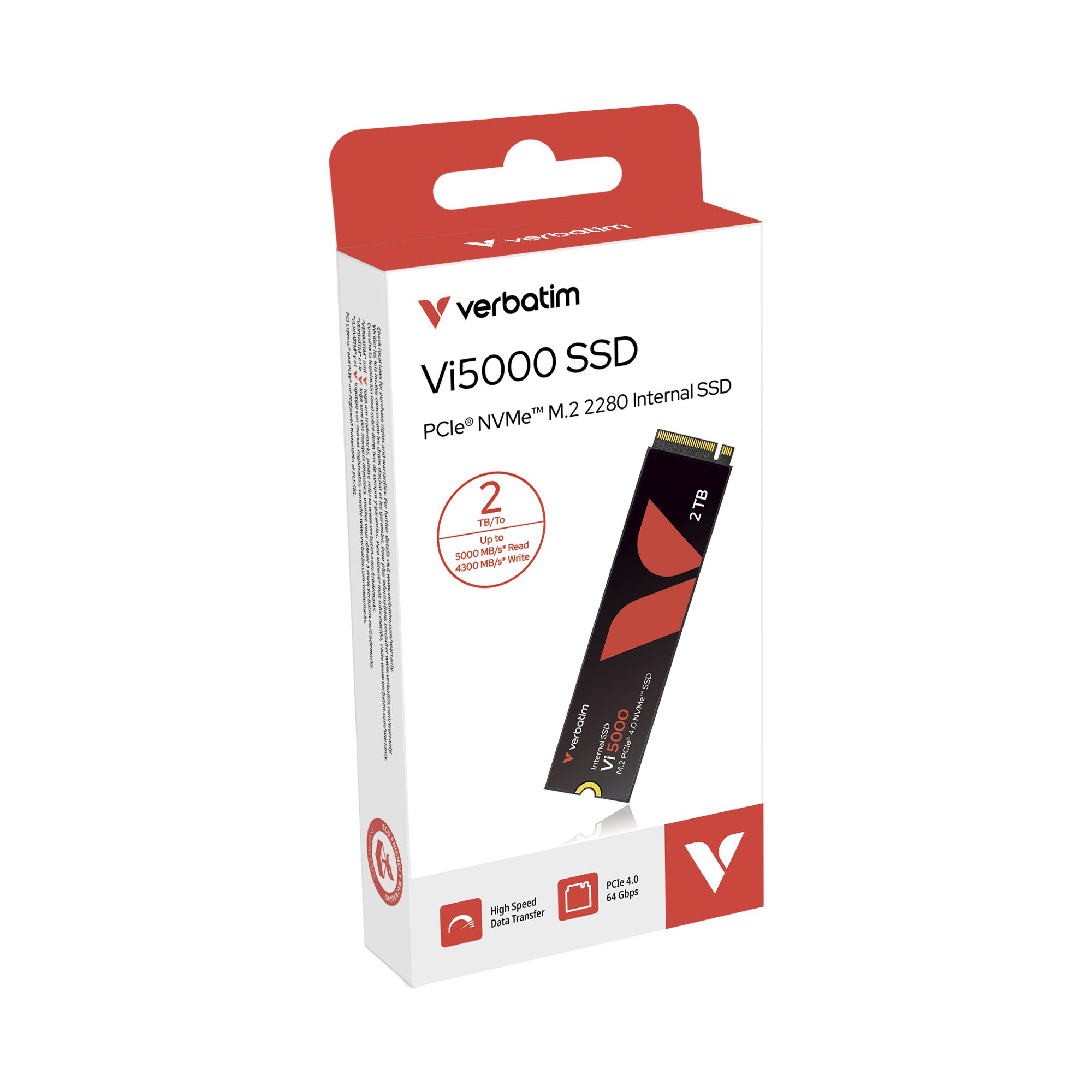 Verbatim 2TB Vi5000, NVMe SSD -levy, M.2 2280, PCIe Gen4 x4, 5000/4300 MB/s