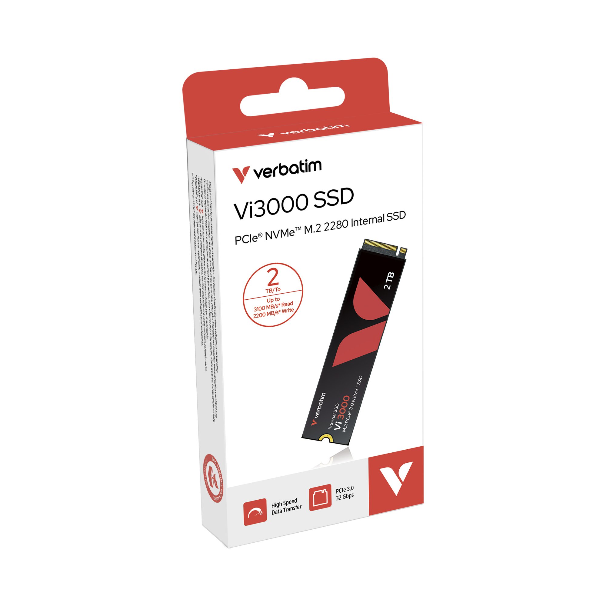 Verbatim 2TB Vi3000, NVMe SSD -levy, M.2 2280, PCIe 3.0 x4, 3100/2200 MB/s