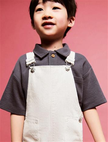Mango Striped Short Dungarees - Cream - 3-4